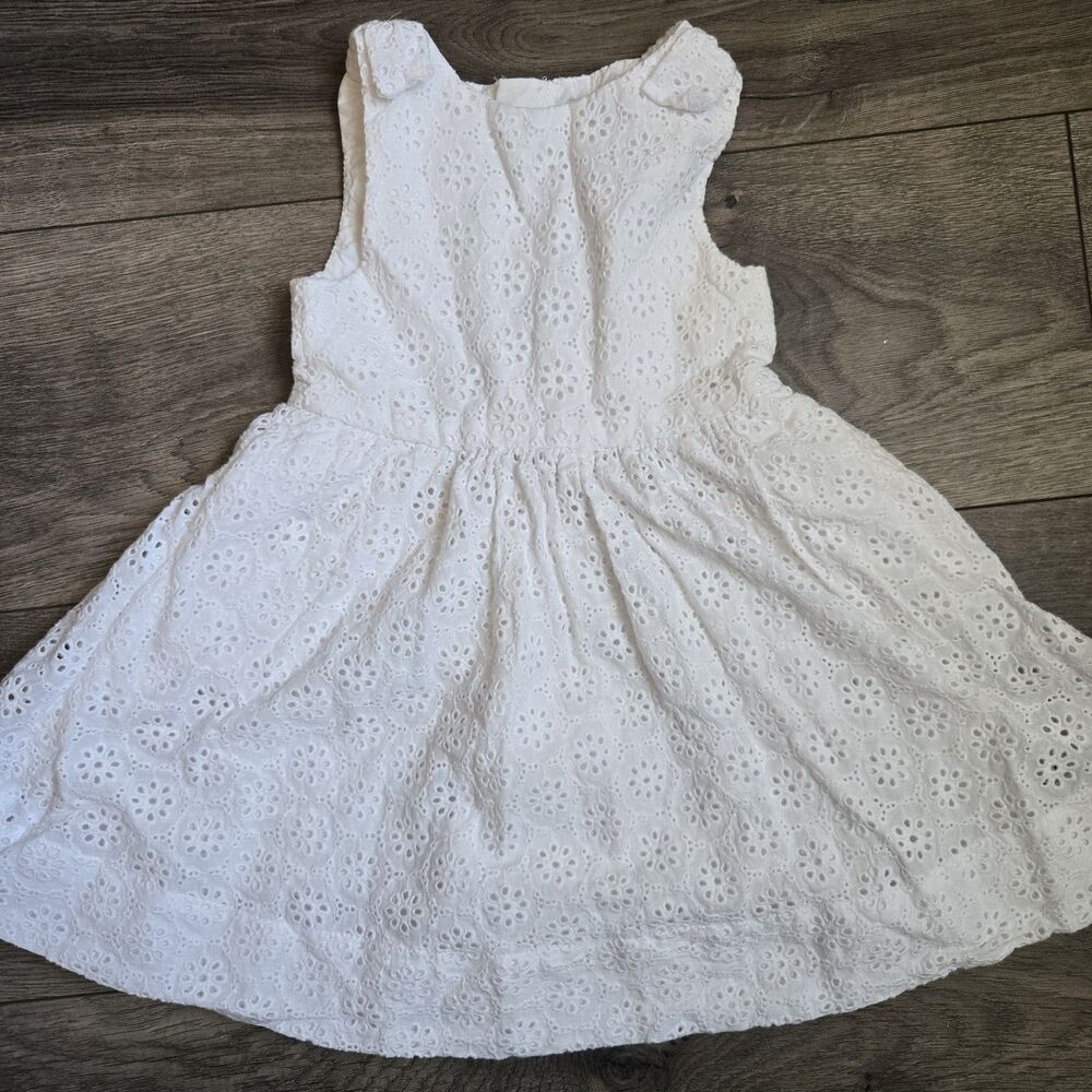 Kate Spade Girls White Eyelet Lace Dress Sleeveless Cotton Size 3T Bow Shoulder